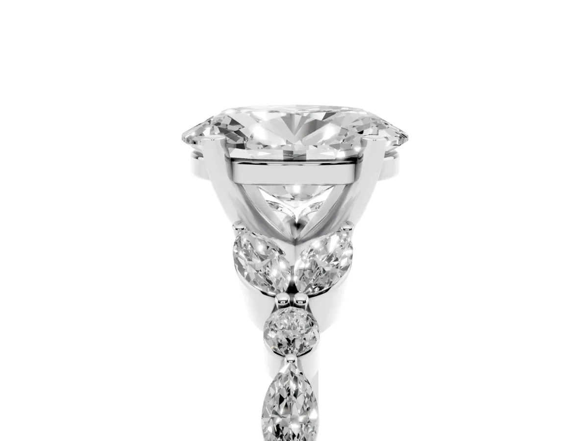 Oval Cut Diamond Solitaire Ring with Side Stones and Four-Prong Setting Silver