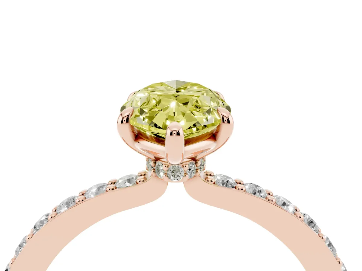 Fancy Yellow Marquise Cut Diamond Pavé Engagement Ring with Round Accents and Prong Setting Rose gold