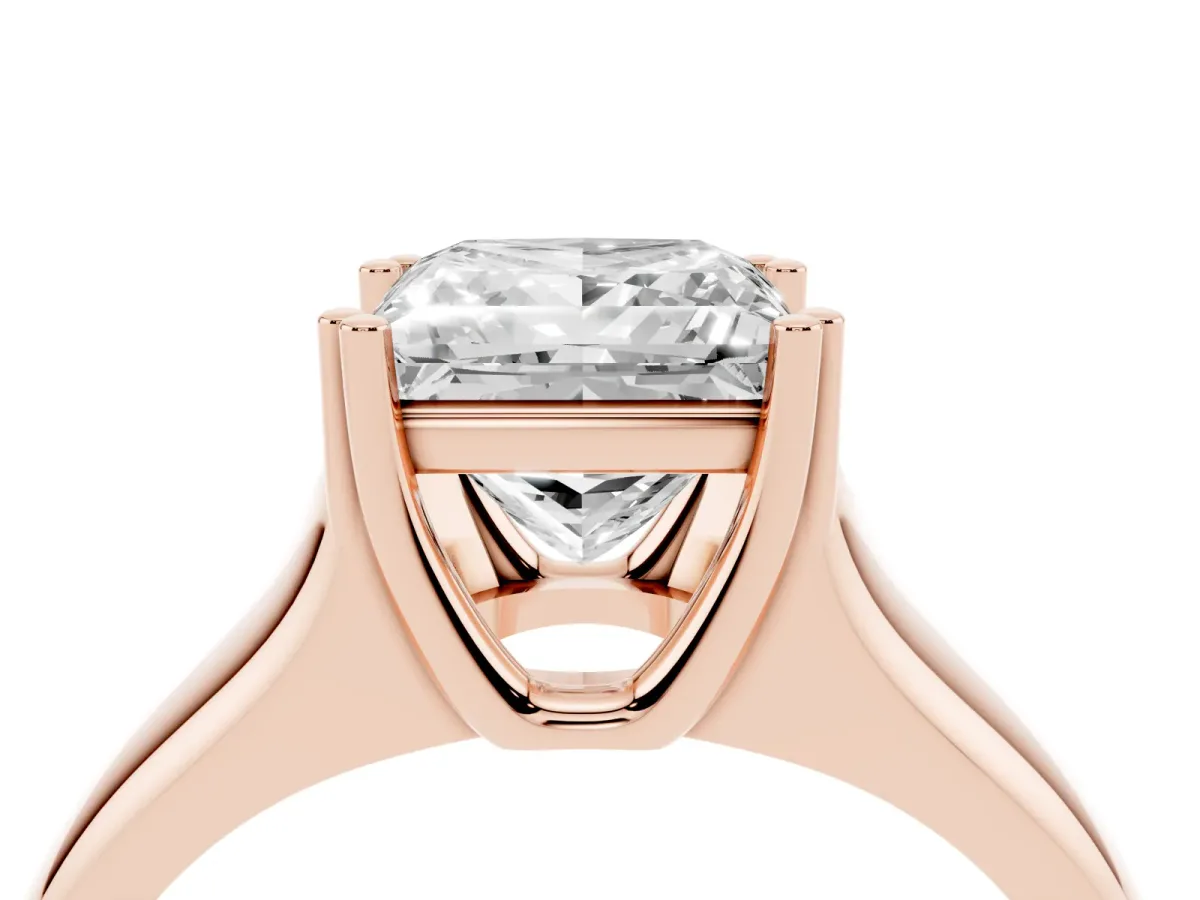 Princess Cut Diamond Solitaire Ring with Wide Band and Prong Setting Rose gold