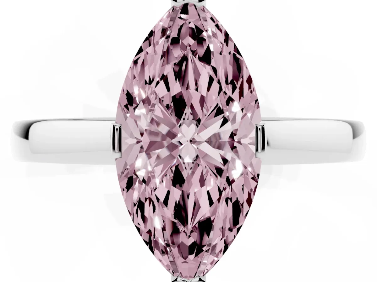 Fancy Pink Marquise Cut Cut Solitaire Ring with Four-Prong Setting and Classic Band Silver