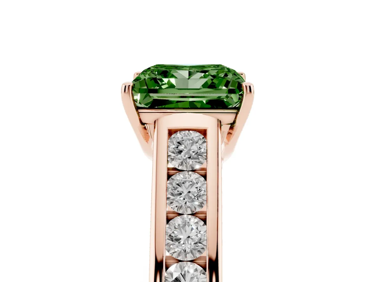 Fancy Green Princess Cut Brilliant Channel-Set Solitaire Ring with Four-Prong Setting Rose gold