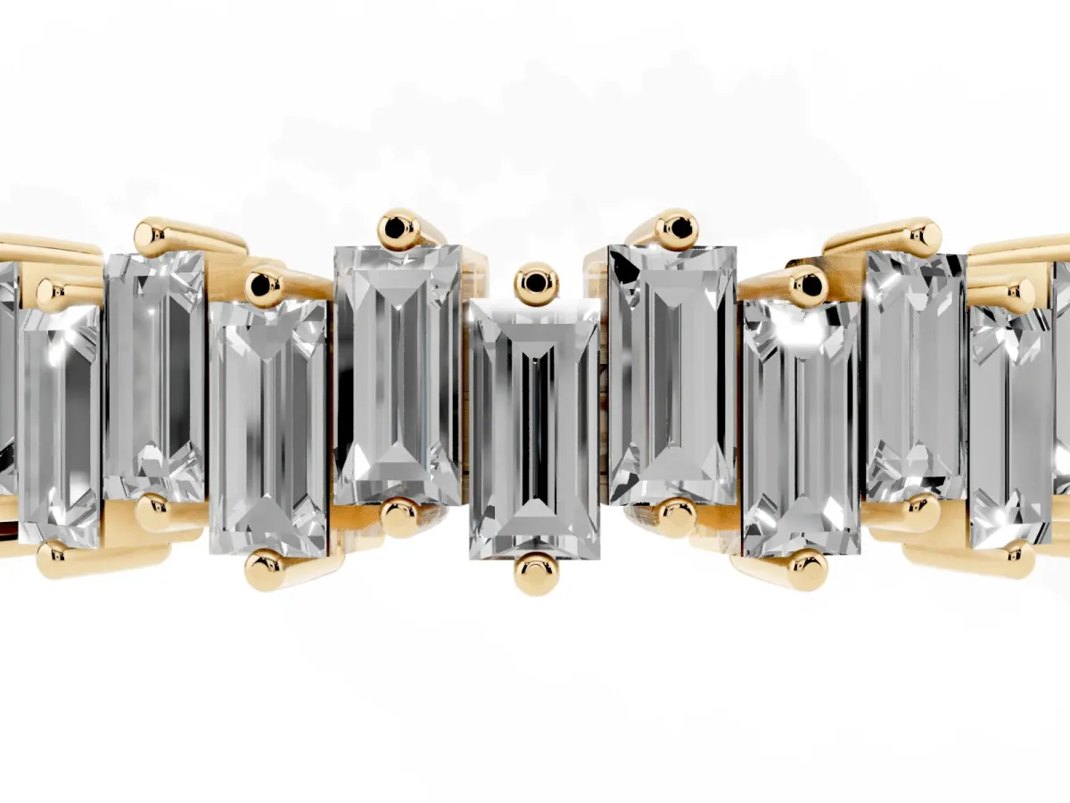 Baguette Diamond Half Eternity Ring with Prong Setting Yellow gold