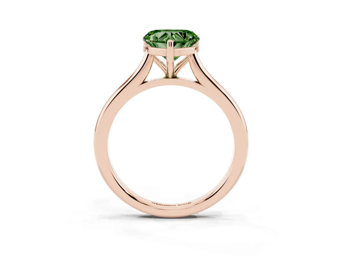 Fancy Green Heart Cut Cut Solitaire Ring with Cathedral Band and Four-Prong Setting Rose gold