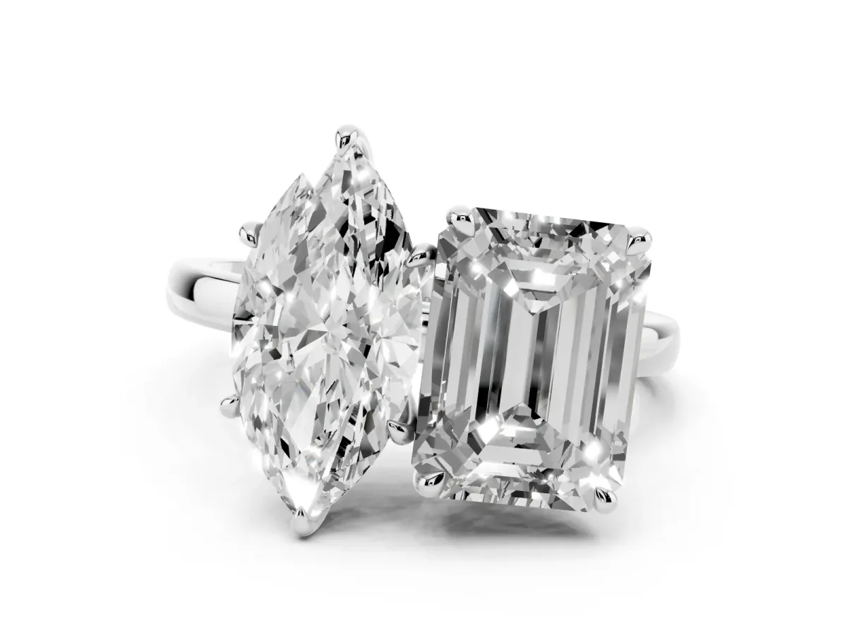 Marquise Cut and Emerald Cut Toi Moi Ring with Prong Setting White gold