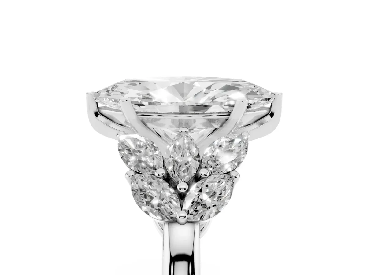 Marquise Cut Diamond Cluster Leaf Design Ring with Prong Setting Silver