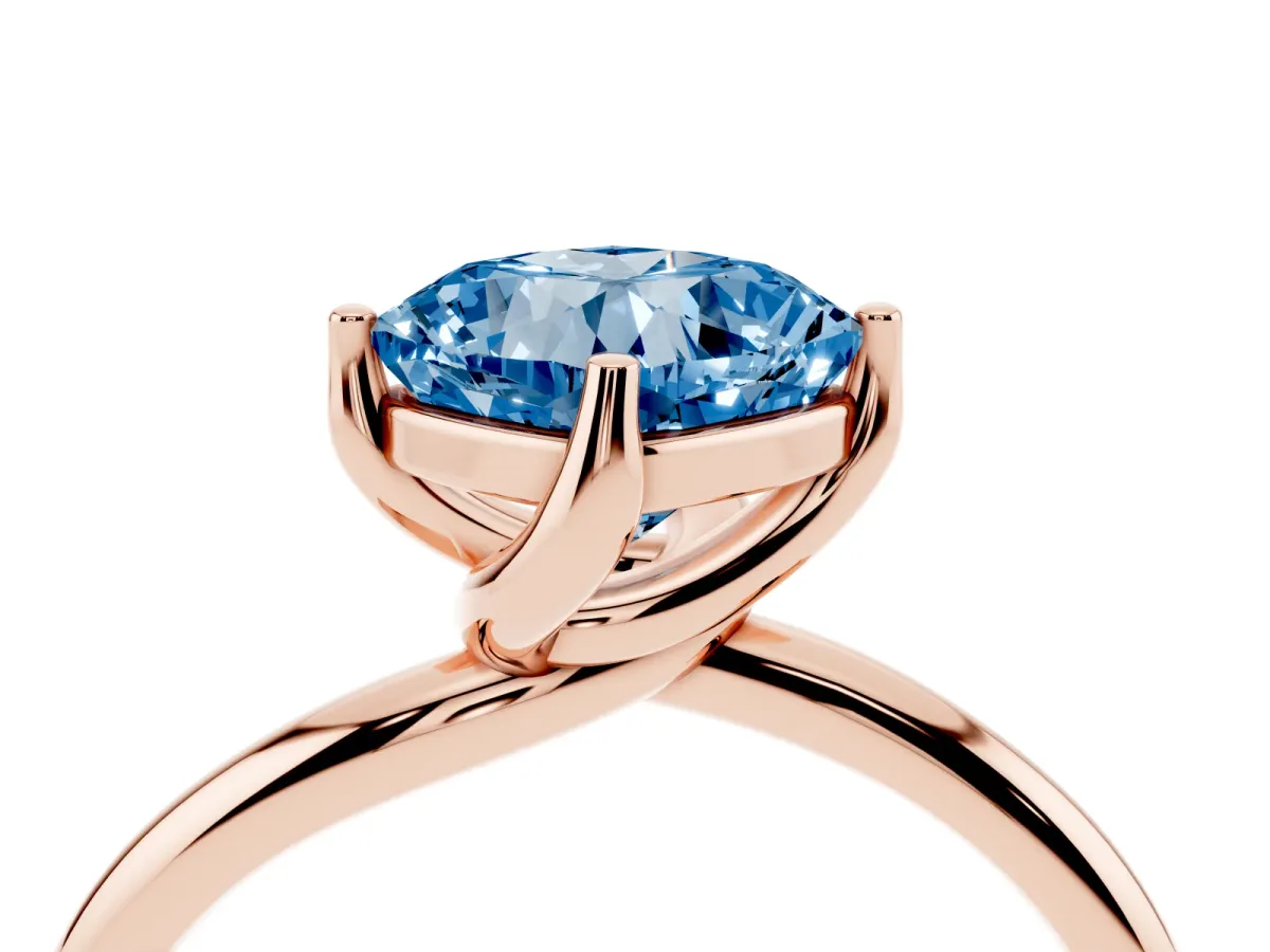 Fancy Blue Cushion Cut Diamond Solitaire Engagement Ring with Four-Prong Setting and Classic Band Rose gold