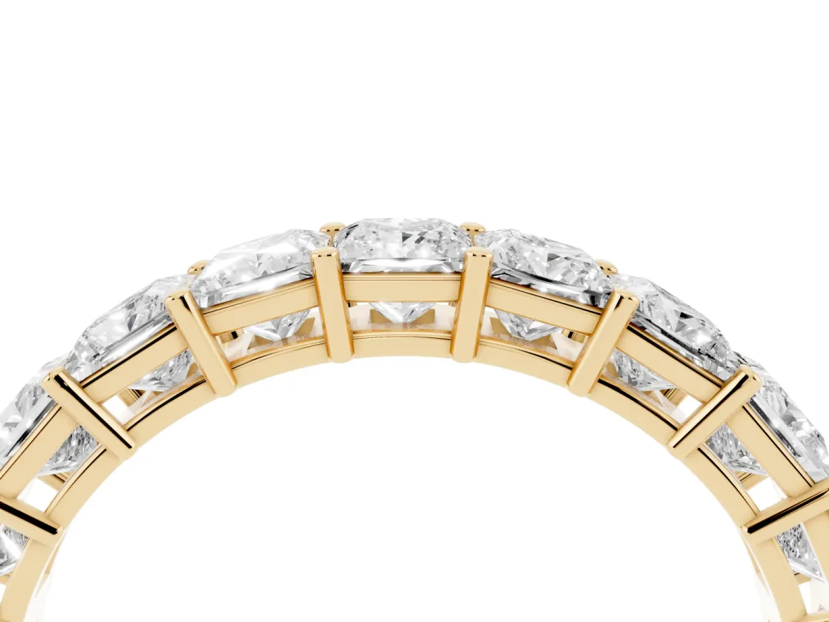 Princess Cut Half Eternity Band with Shared Prong Setting Yellow gold