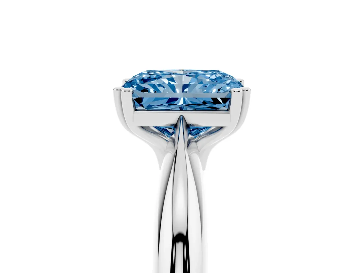 Fancy Blue Radiant Cut Cut Solitaire Engagement Ring with Tapered Band and Four-Prong Setting White gold