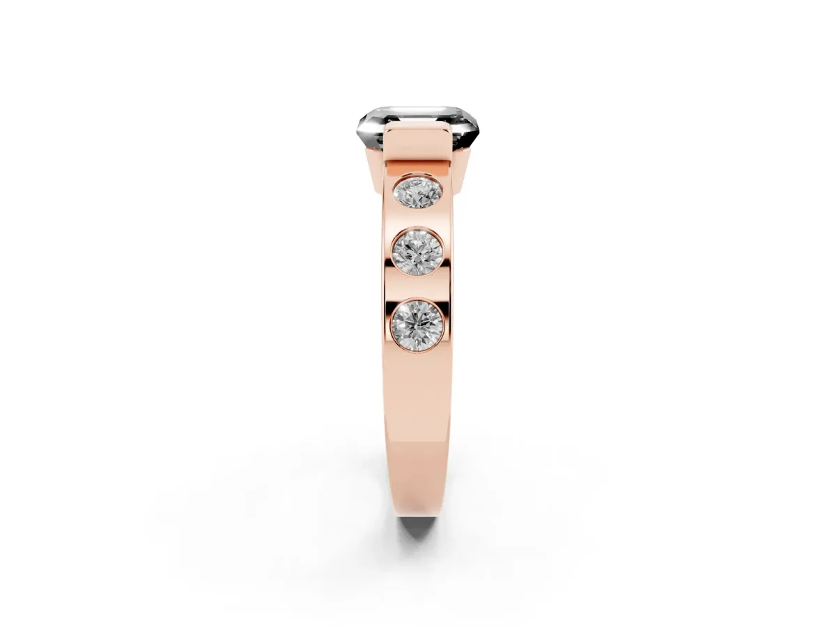 Fancy Black Asscher Cut Brilliant Channel-Set Diamond Ring with Bezel Prong Setting Rose gold