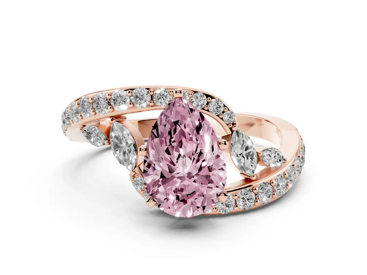 Fancy Pink Pear Cut Solitaire with Pavé Twist Band and Four-Prong Setting Rose gold