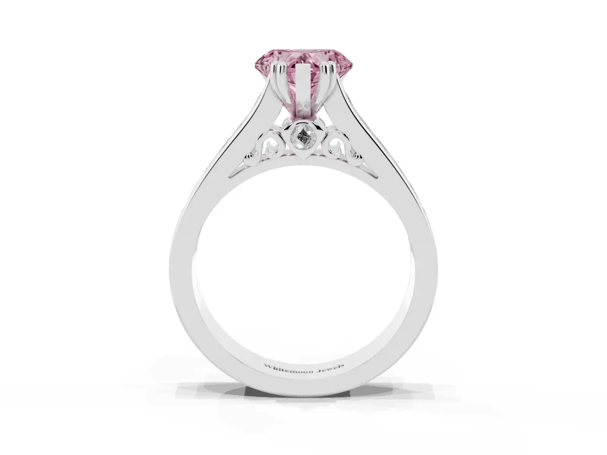 Fancy Pink Heart Cut Cut Channel Set Solitaire Engagement Ring with Prong Setting Silver