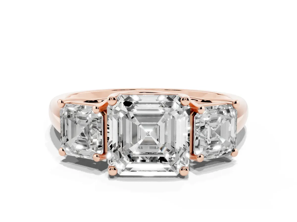 Three-Stone Asscher Cut Diamond Engagement Ring with Prong Setting Rose gold