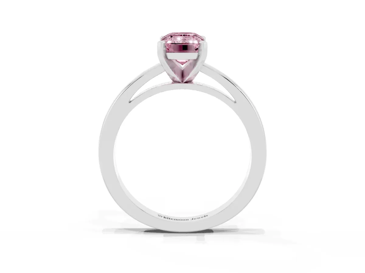Fancy Pink Emerald Cut Solitaire Diamond Engagement Ring with Four-Prong Setting on a Classic Band White gold