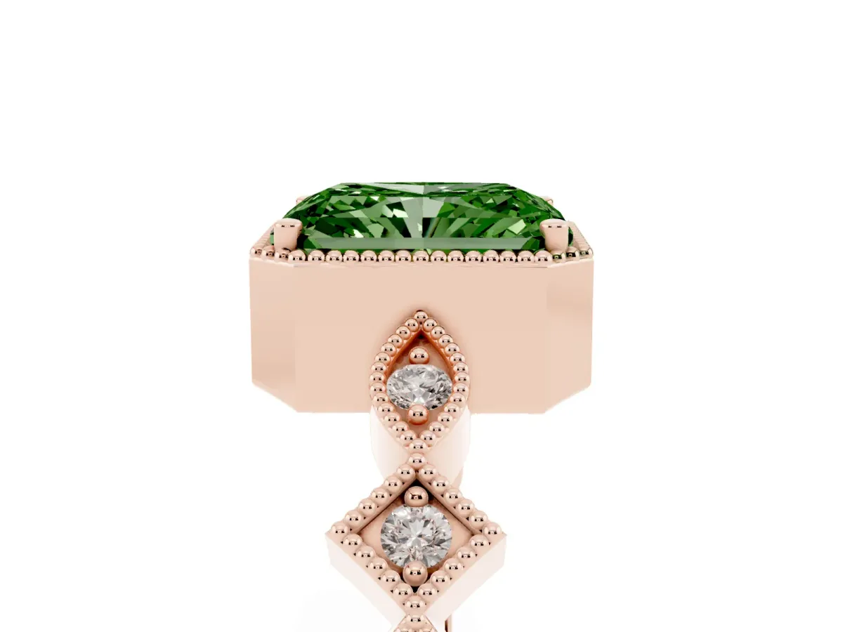 Fancy Green Radiant Cut Milgrain Marquise Diamond Twist Band Ring Rose gold