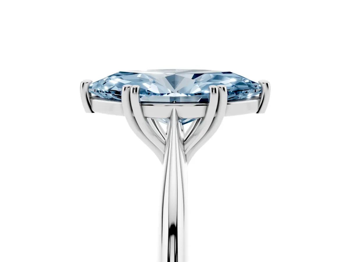 Fancy Blue Marquise Cut Solitaire Diamond Ring with Six-Prong Setting and Classic Band Platinum