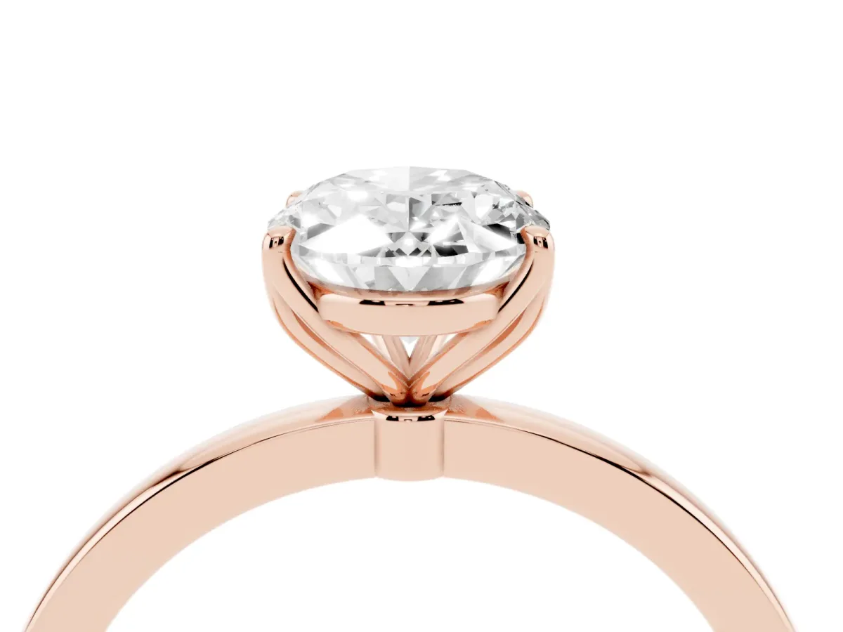 Oval Cut Diamond Solitaire Ring with Thin Band and Prong Setting Rose gold