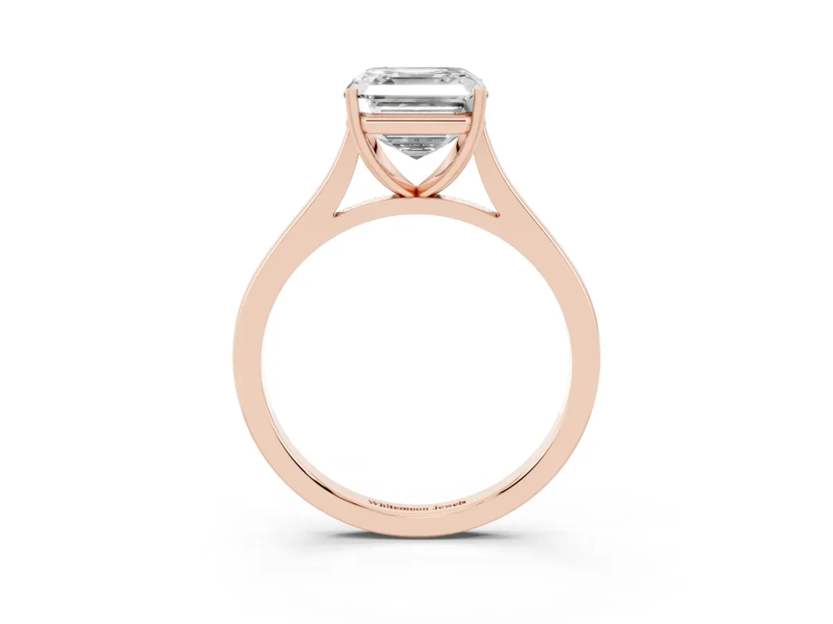 Asscher Cut Solitaire Heart Prong Engagement Ring with Tapered Band Rose gold