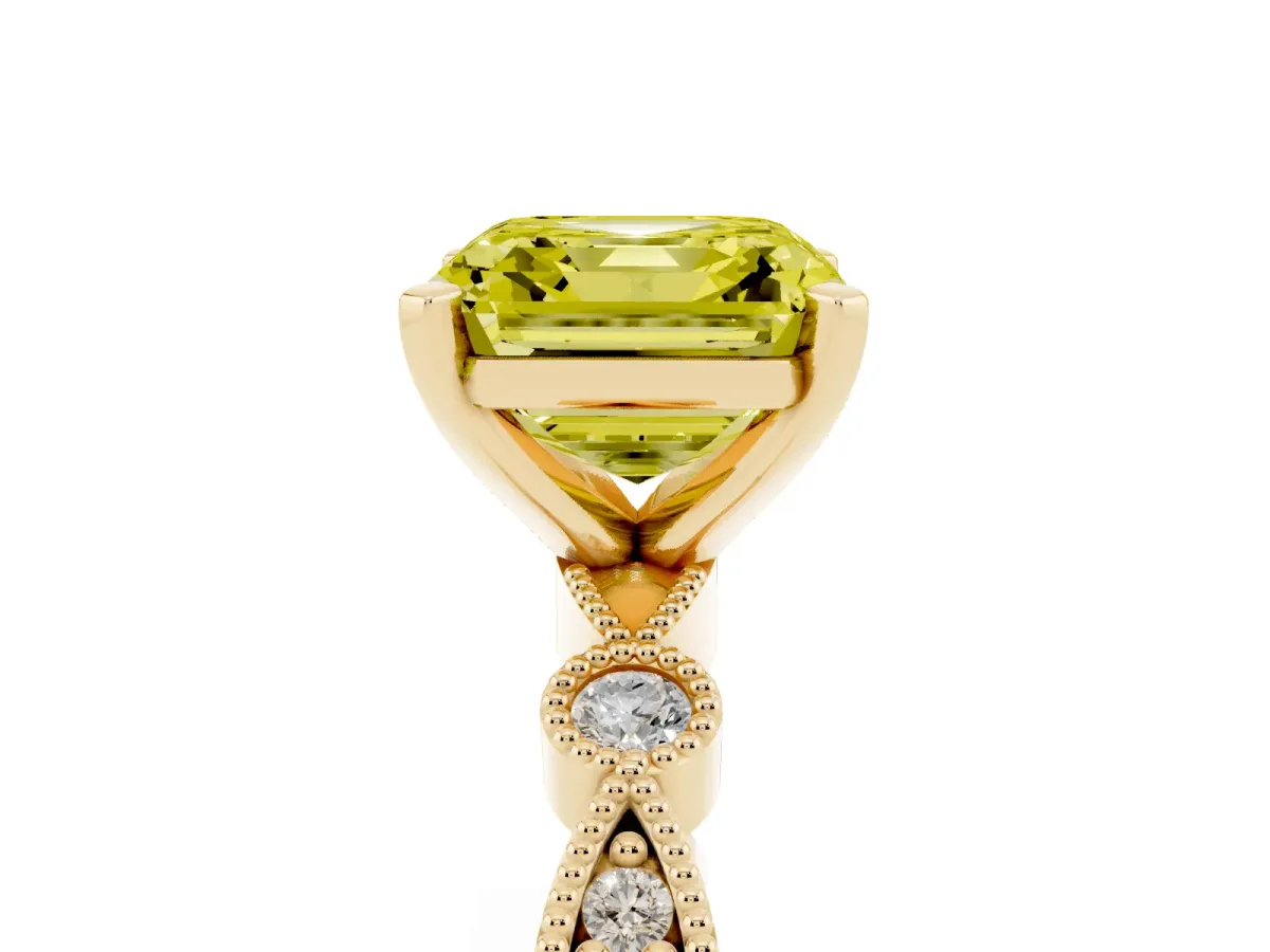 Fancy Yellow Asscher Cut Milgrain Bezel Diamond Engagement Ring with Solitaire Prong Setting Yellow gold