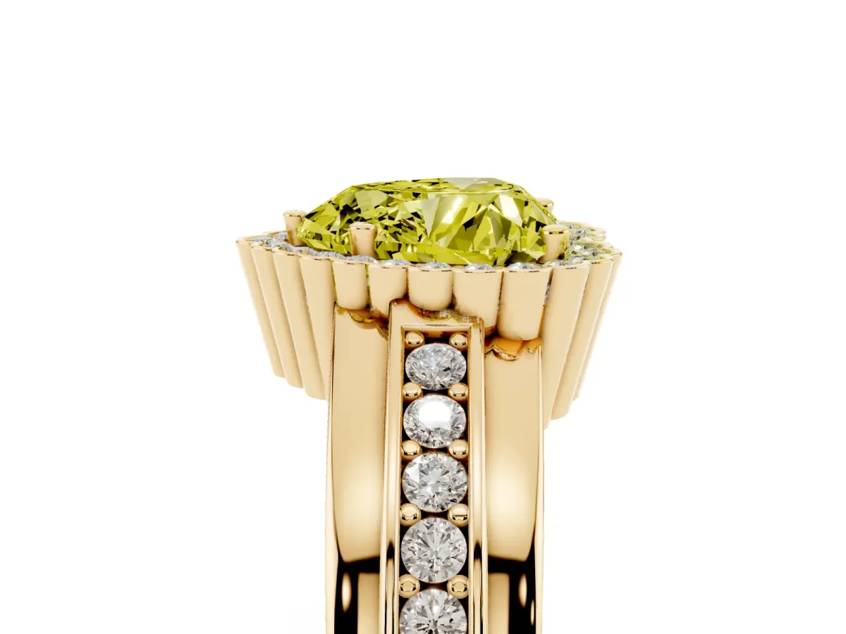 Fancy Yellow Heart Cut Cut Halo Pave Band Four-Prong Ring Yellow gold