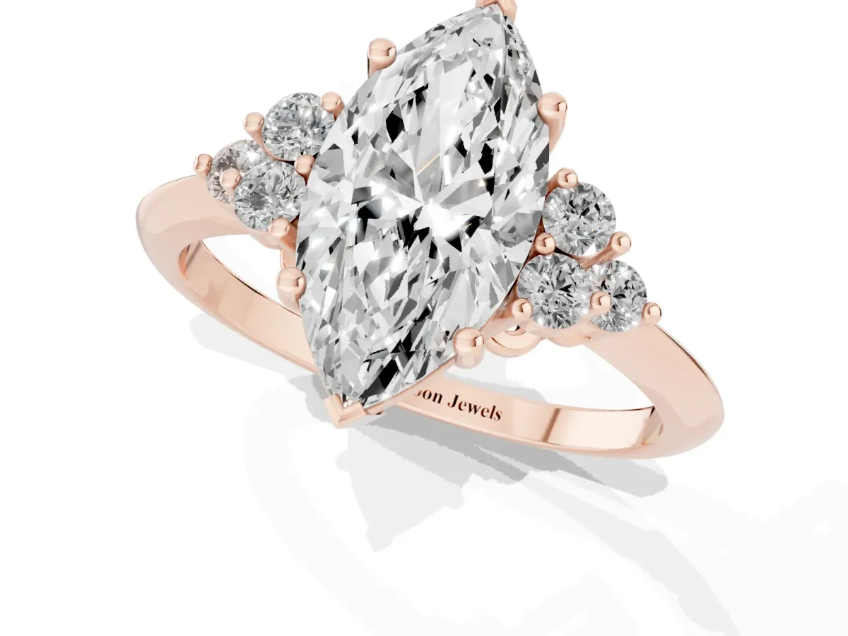 Marquise Cut Cut Diamond Cluster Ring with Solitaire Band and Four-Prong Setting Rose gold