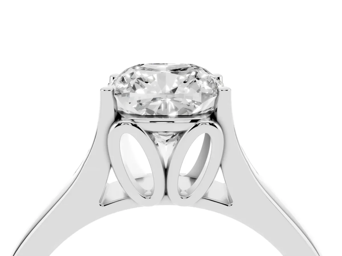 Cushion Cut Solitaire Diamond Ring with Cathedral Band and Four-Prong Setting Silver