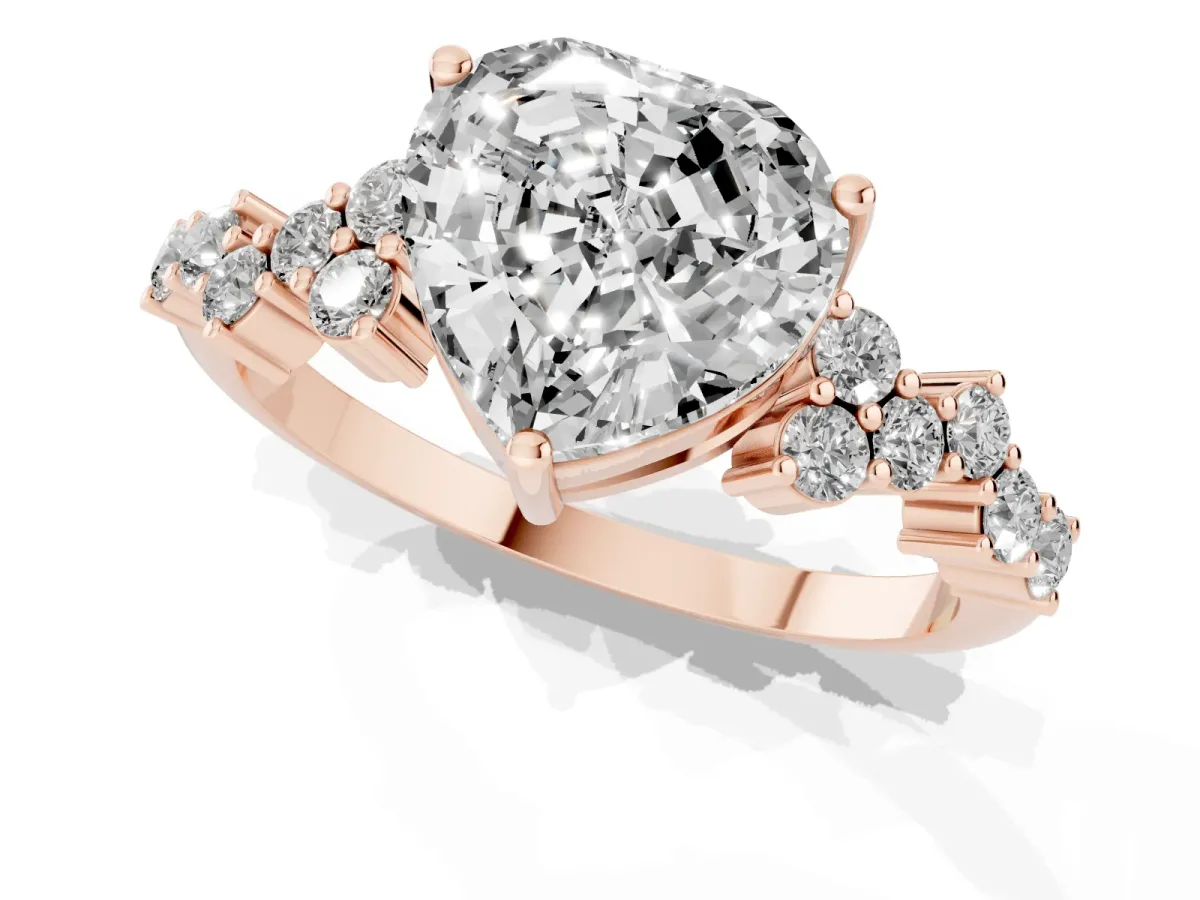 Heart Cut Diamond Scattered Round Accent Ring with Prong Setting Rose gold