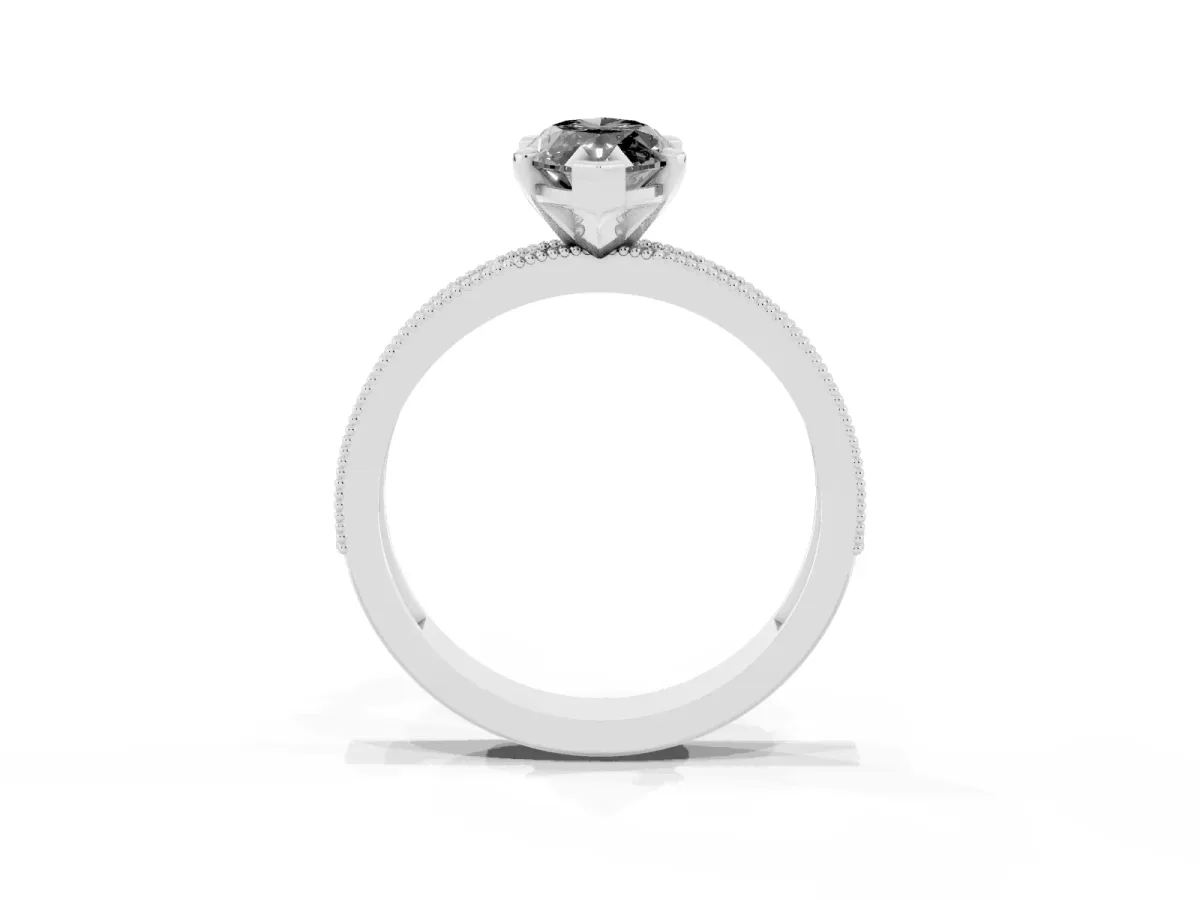 Fancy Black Marquise Cut Diamond Milgrain Pavé Engagement Ring with Four-Prong Setting Silver