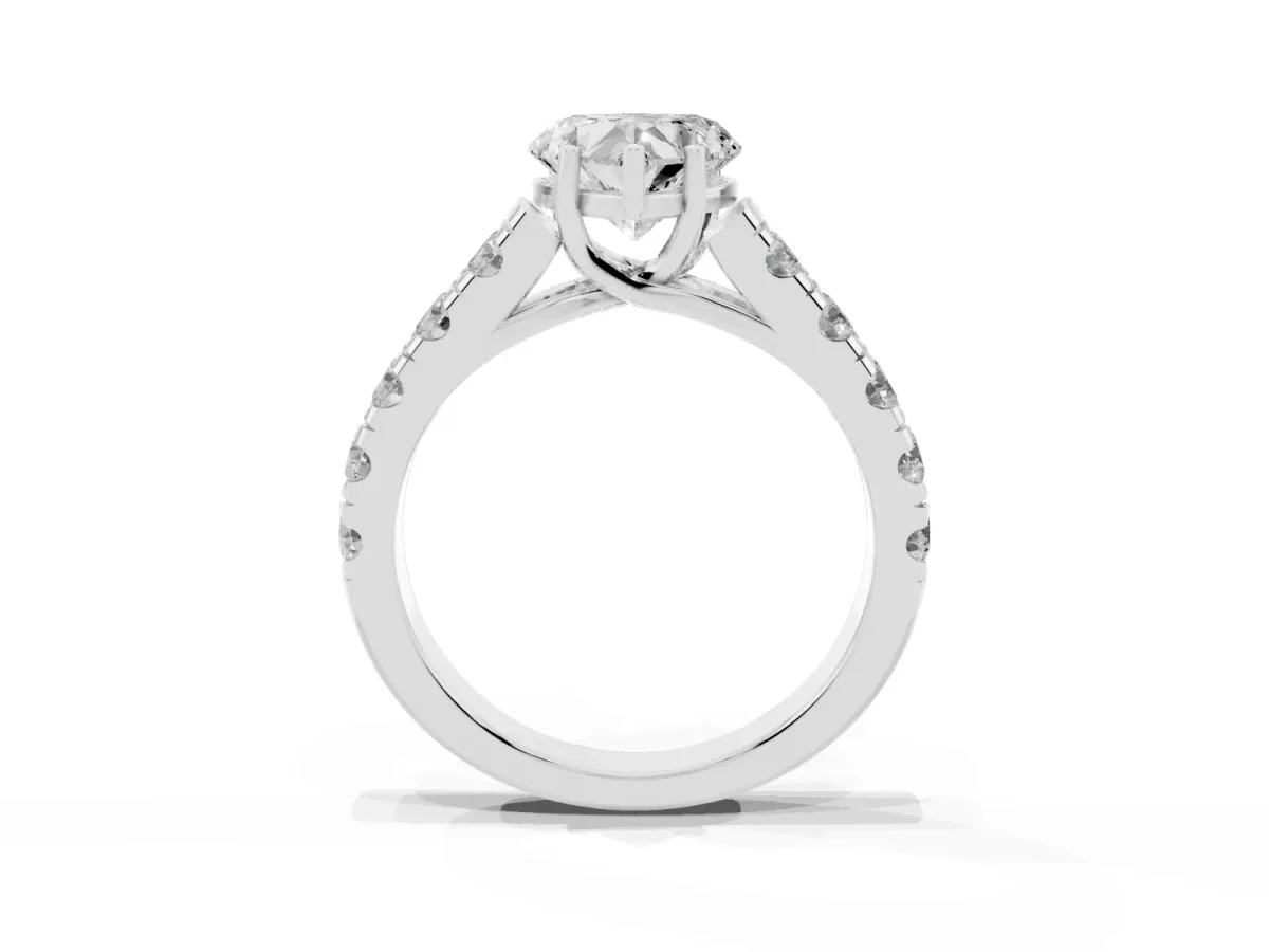 Heart Cut Cut Diamond Solitaire Ring with Micro Pave Band and Prong Setting Silver