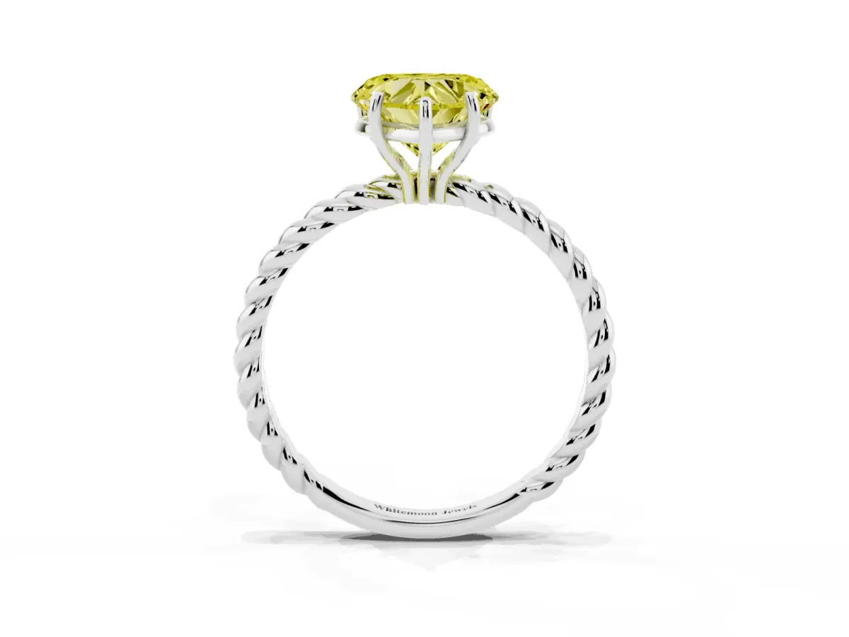 Fancy Yellow Heart Cut Solitaire Twisted Band 4-Prong Ring Platinum