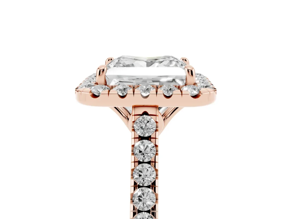 Princess Cut Halo Pavé Diamond Engagement Ring with Four-Prong Setting Rose gold