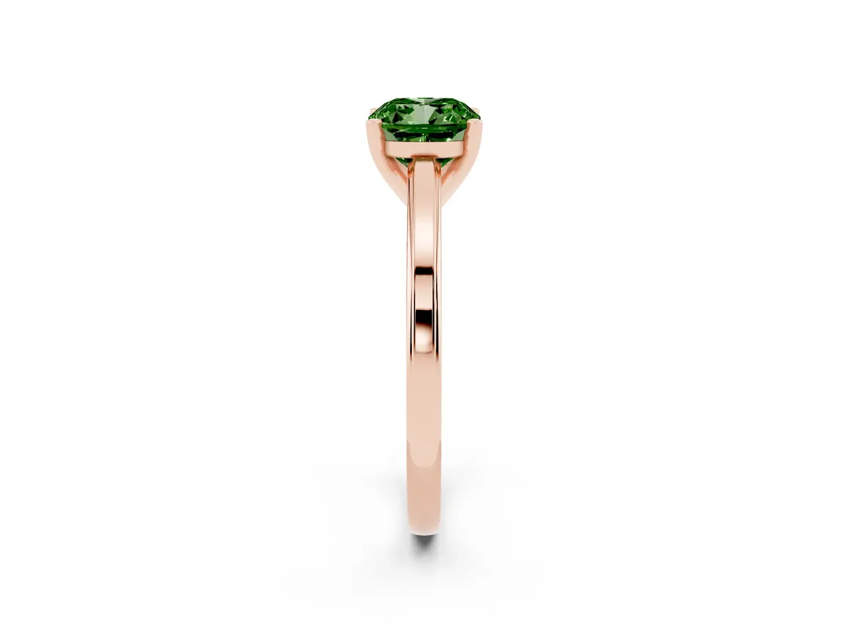 Fancy Green Cushion Cut Solitaire Diamond Ring with Four-Prong Setting and Classic Band Rose gold