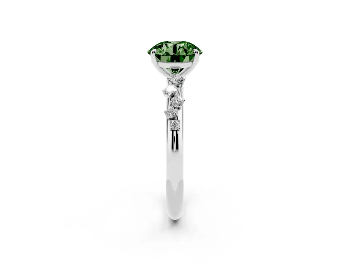 Fancy Green Round Cut Diamond Cluster Prong-Set Solitaire Ring Platinum