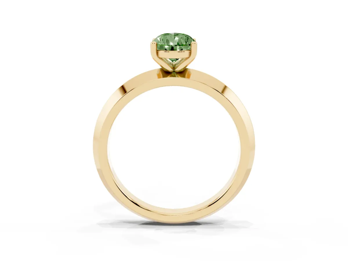 Fancy Green Pear Cut Cut Solitaire Engagement Ring with Flat Band and Four-Prong Setting Yellow gold