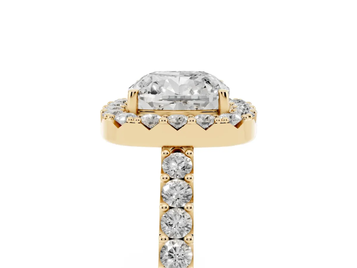 Cushion Cut Halo Diamond Pavé Solitaire Ring Yellow gold
