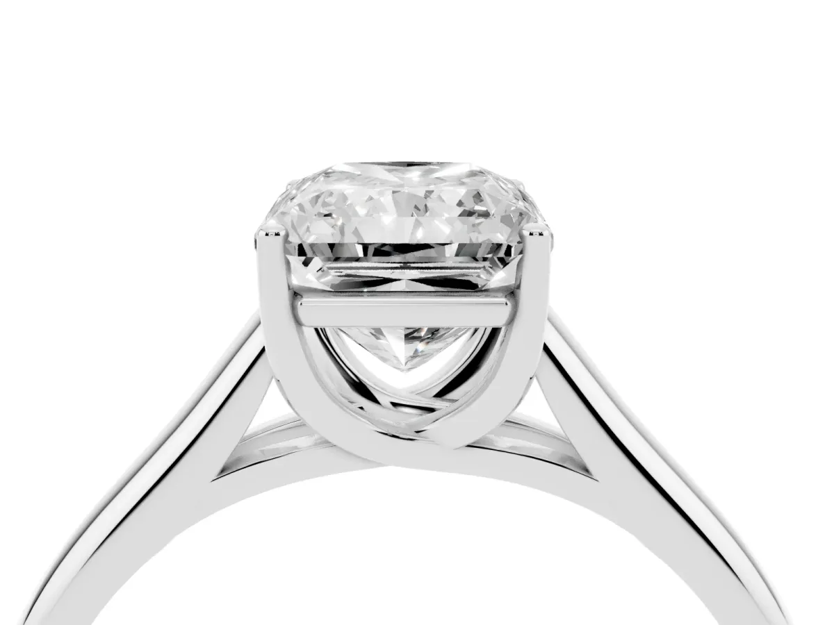 Radiant Cut Solitaire Engagement Ring with Tapered Band and Four-Prong Setting White gold