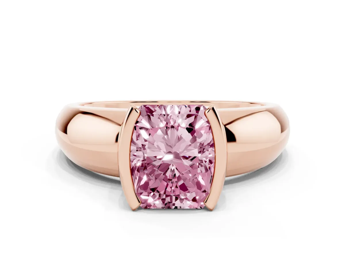 Fancy Pink Radiant Cut Solitaire Tension Set Diamond Ring with Wide Band Rose gold