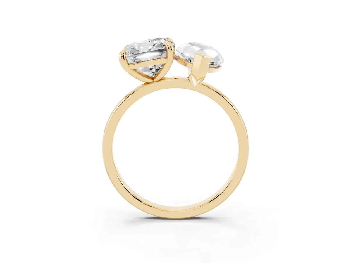 Cushion and Marquise Toi Moi Ring with Prong Setting and Plain Band Yellow gold