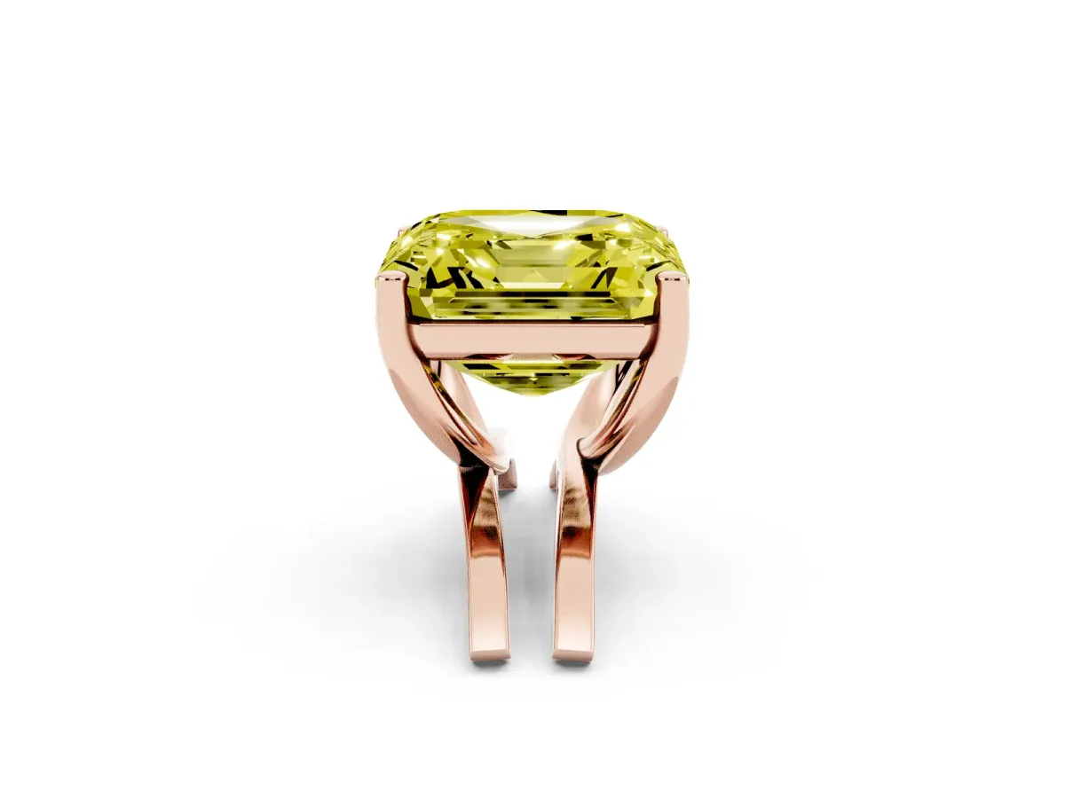 Fancy Yellow Asscher Cut Cut Diamond Solitaire Engagement Ring with Tapered Plain Band and Four-Prong Setting Rose gold