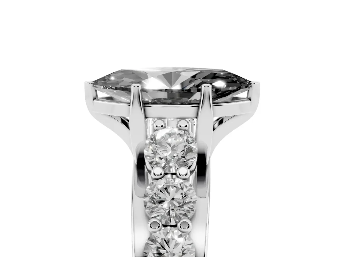 Fancy Black Marquise Cut Diamond Engagement Ring with Pavé Band and Four-Prong Setting Platinum