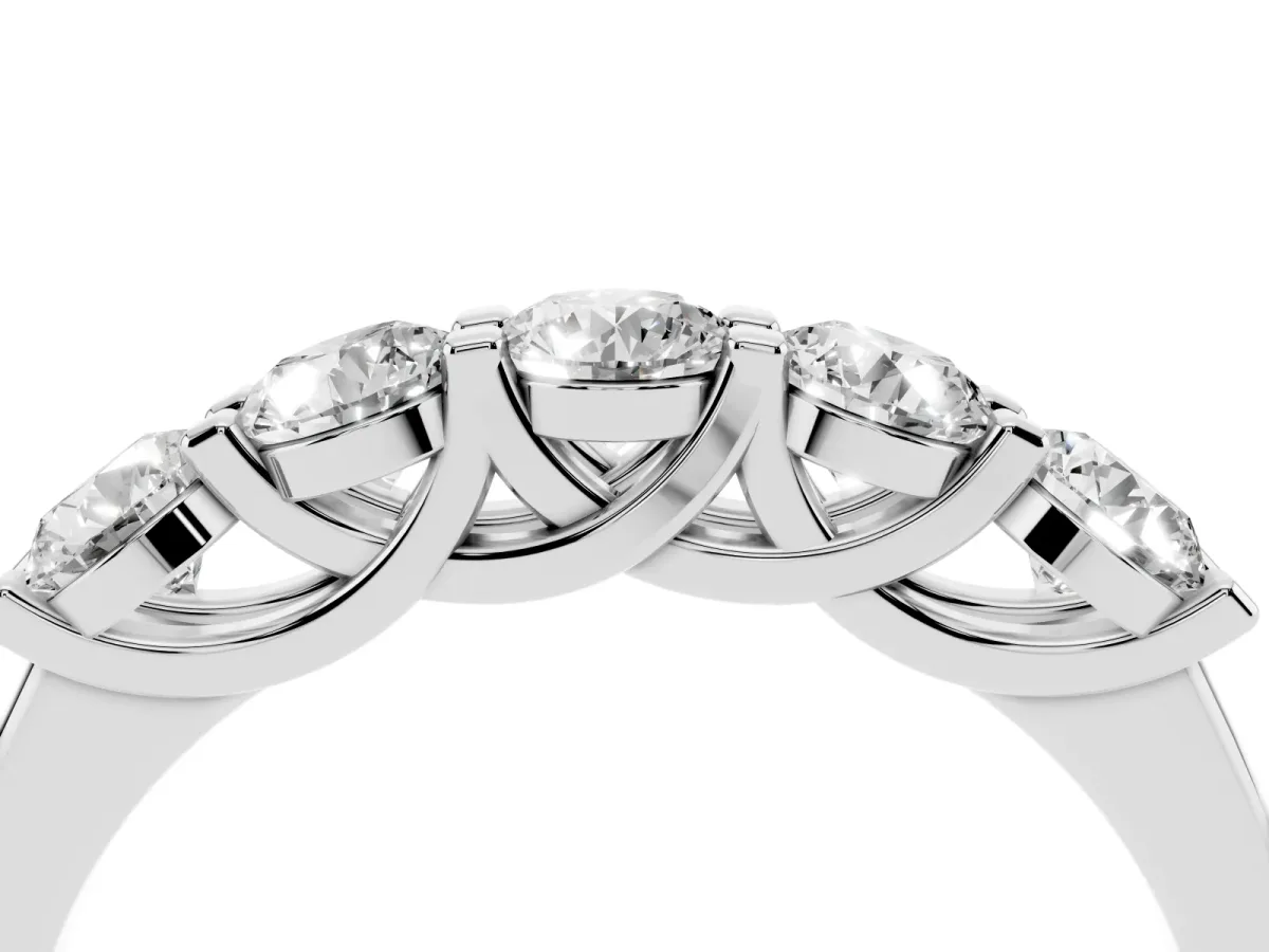 Round Cut Diamond Half Eternity Band with Prong Setting Silver