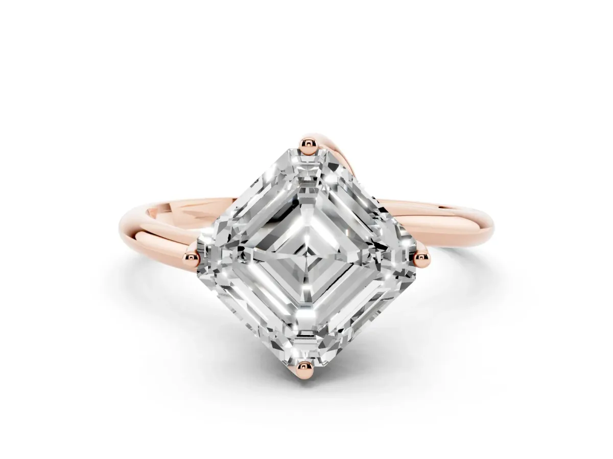 Asscher Cut Diamond Solitaire Engagement Ring with Four-Prong Setting and Classic Band Rose gold