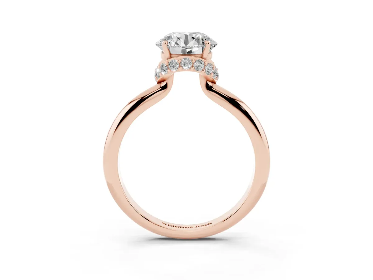 Round Cut Brilliant Solitaire Engagement Ring with Six-Prong Setting and Classic Band Rose gold