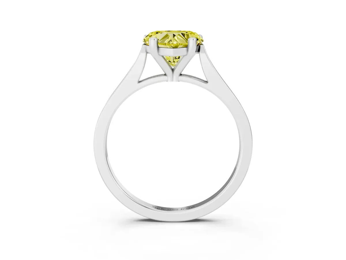 Fancy Yellow Heart Cut Solitaire Diamond Ring with Four-Prong Setting and Tapered Band Silver