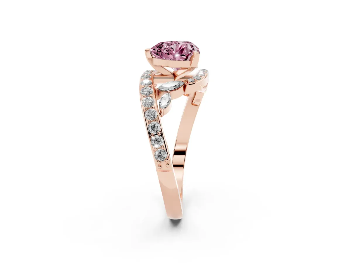 Fancy Pink Heart Cut Solitaire with Pavé Twist Band and Four-Prong Setting Rose gold