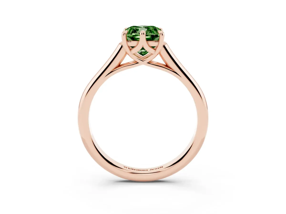 Fancy Green Cushion Cut Solitaire Engagement Ring with Six-Prong Setting and Classic Band Rose gold