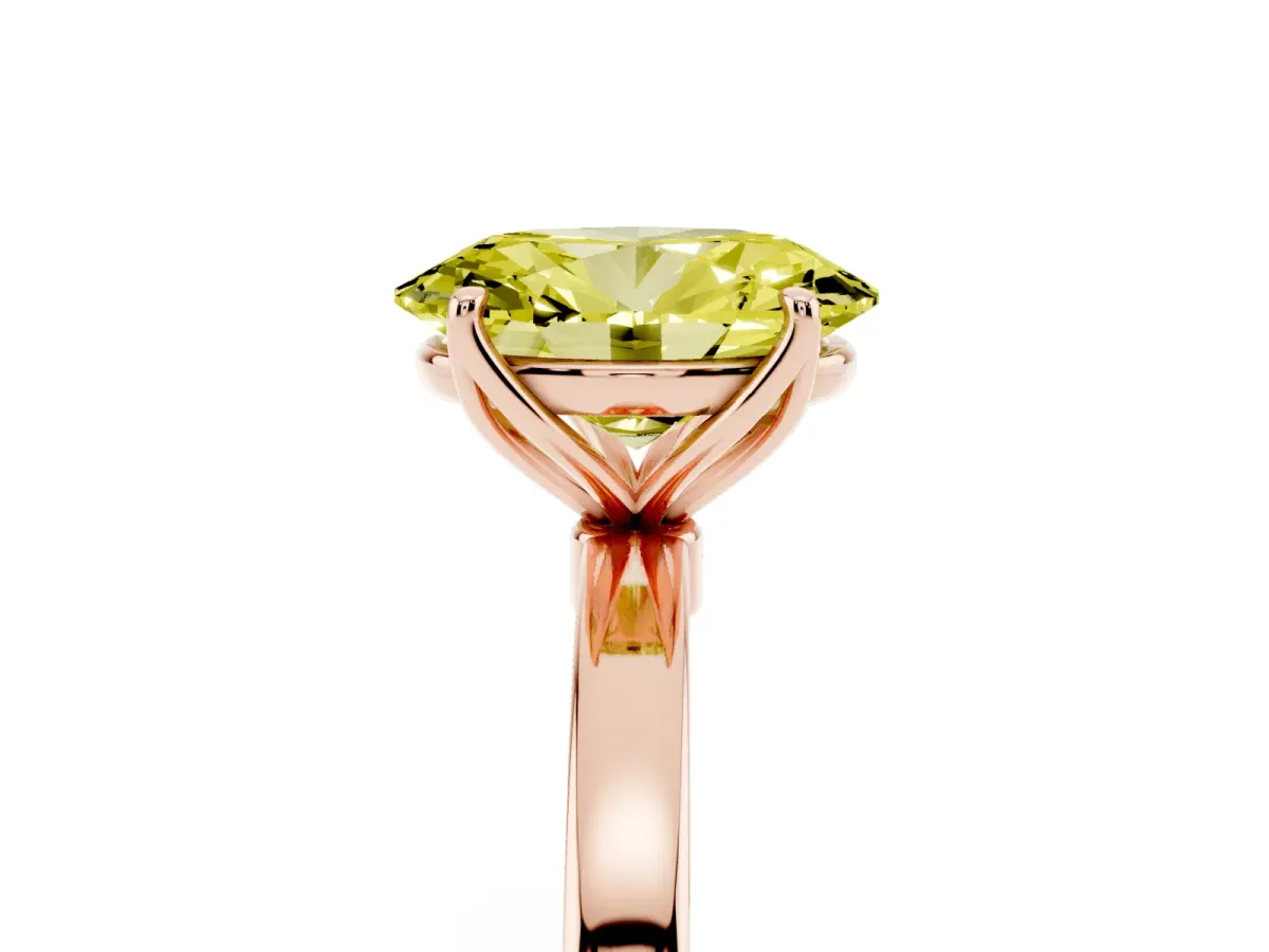 Fancy Yellow Oval Cut Diamond Solitaire Ring with Thin Band and Prong Setting Rose gold