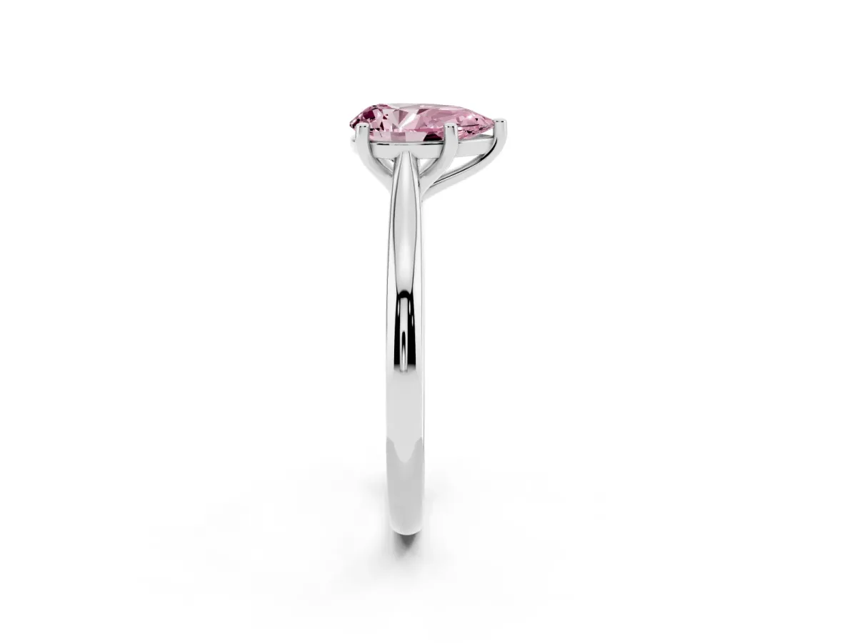 Fancy Pink Pear Cut Cut Solitaire Ring with Cathedral Band and Four-Prong Setting Platinum