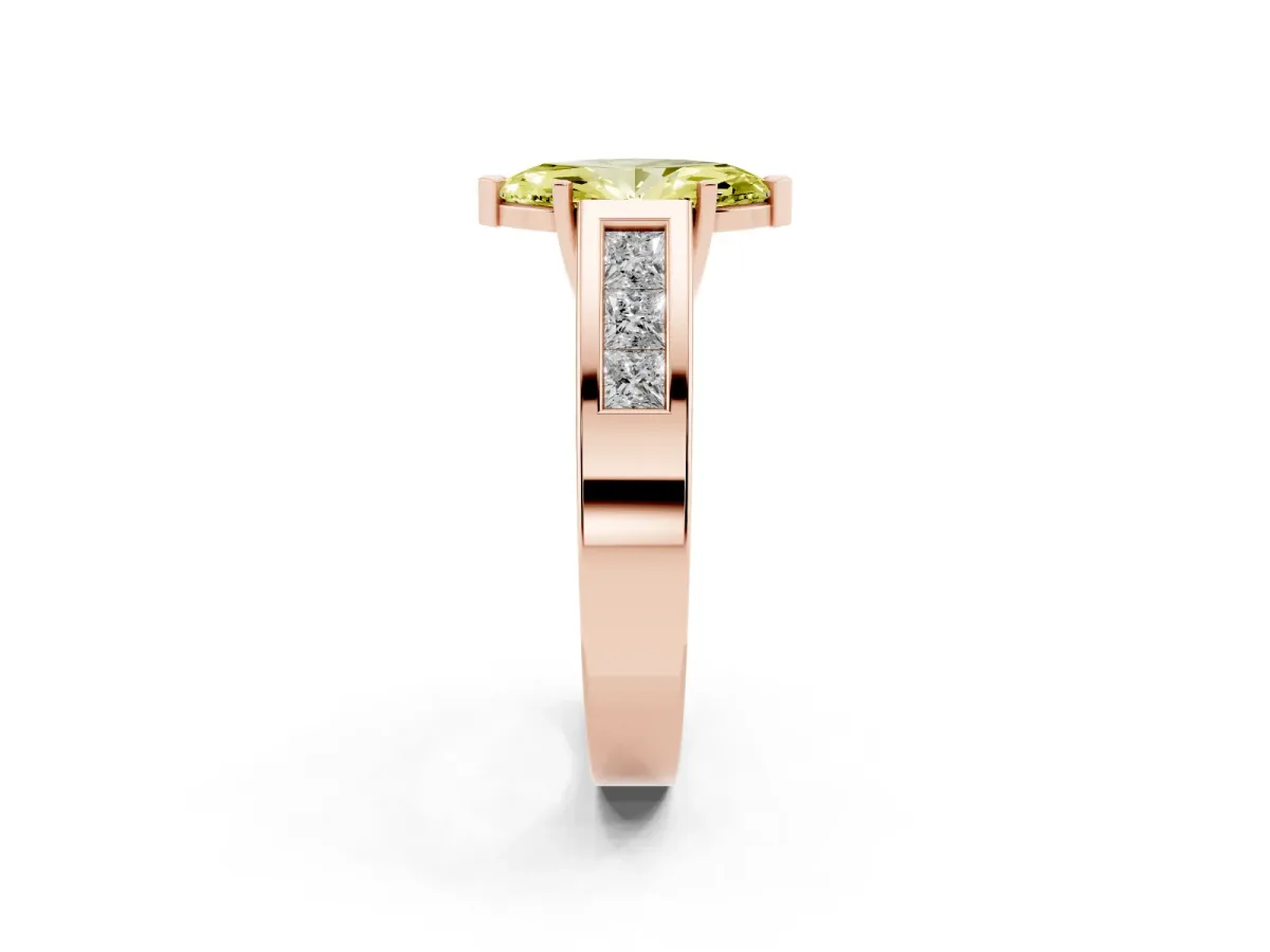 Fancy Yellow Marquise Cut Cut Channel Set Solitaire Ring with Four-Prong Setting Rose gold