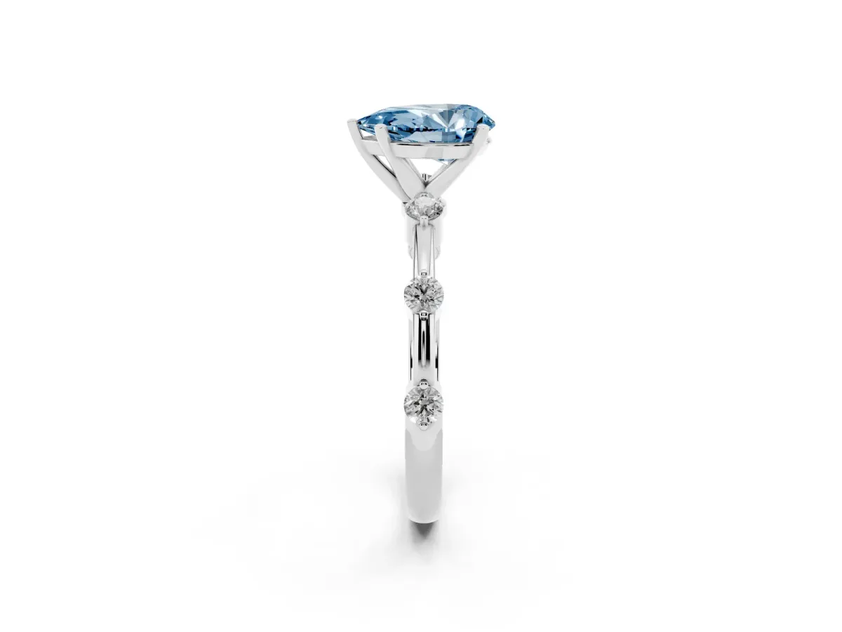 Fancy Blue Pear Cut Solitaire Diamond Ring with Bezel Set Side Stones and Prong Setting Platinum
