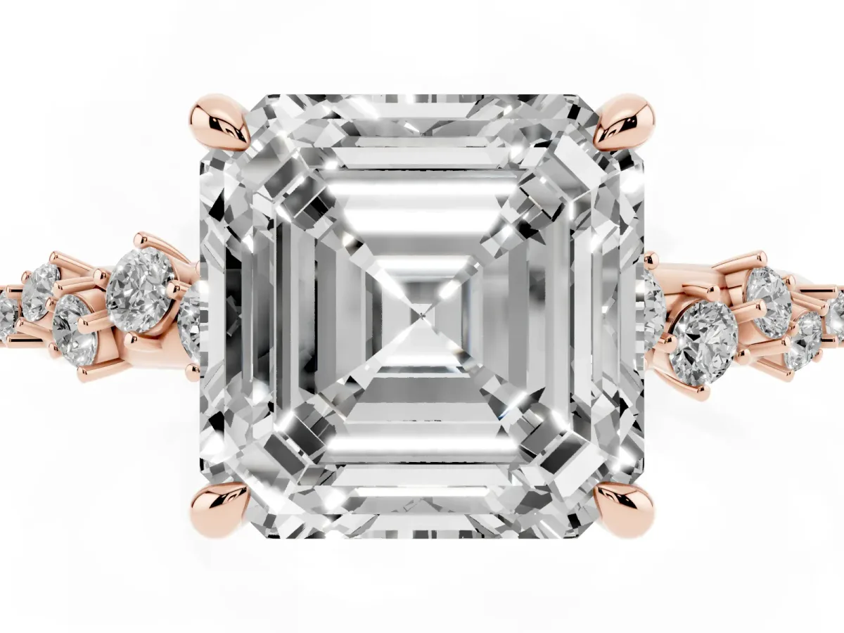 Asscher Cut Cut Diamond Vine Band with Four-Prong Setting Rose gold